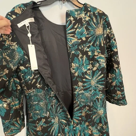 Trina Turk Moonrise Metallic Jacquard Dress Size 14 NWT Black Teal Gold Cocktail - Picture 10 of 14